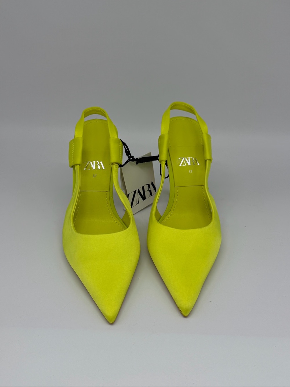 Zara Neon Yellow Pointed Slingback Pumps with Buckle Strap - Picture 2 of 6